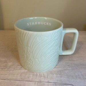 Starbucks Sea Green Embossed Floral Coffee Mug